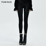 Gothic Retro Leggings mit ausgebrannten Blumen