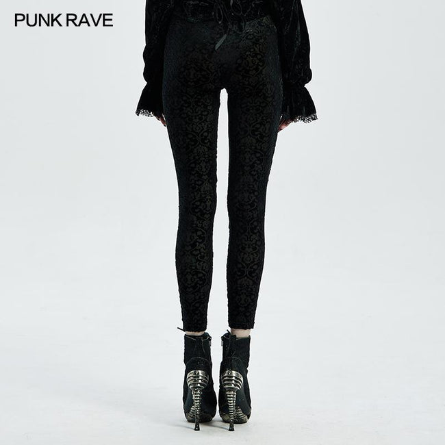 Gothic Retro Leggings mit ausgebrannten Blumen