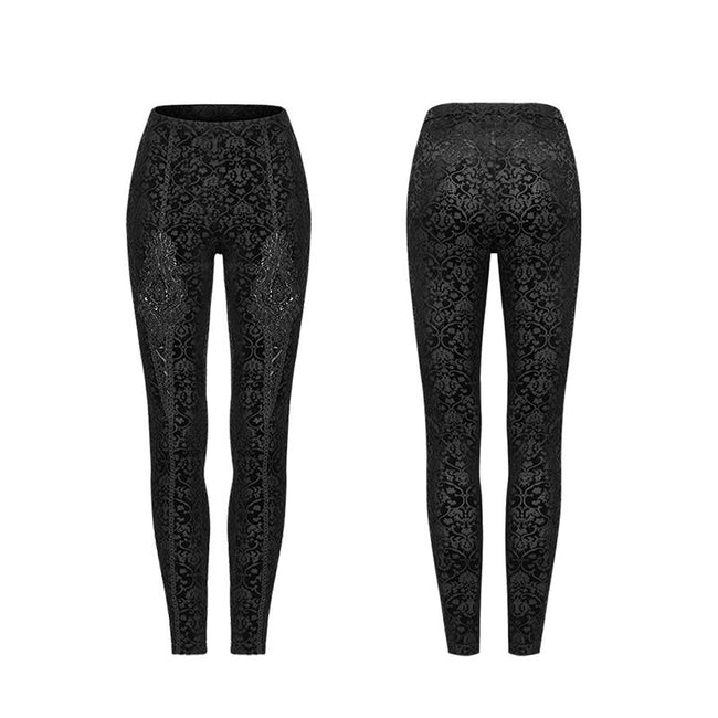 Gothic Retro Leggings mit ausgebrannten Blumen