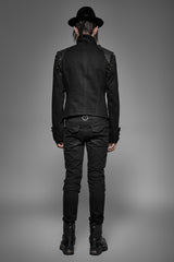 Schwarze, robuste Denim-Punk-Jacke für Männer mit abnehmbaren Ärmeln