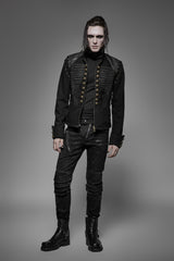 Schwarze, robuste Denim-Punk-Jacke für Männer mit abnehmbaren Ärmeln
