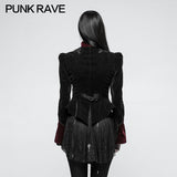 Damen Scissor-tail Samt Kurze Gothic Jacken Mit Schwarz-roter Rosenspitze