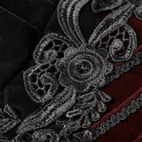 Damen Scissor-tail Samt Kurze Gothic Jacken Mit Schwarz-roter Rosenspitze