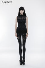 Wunderschönes ärmelloses Gothic-T-Shirt mit Kordelzug für Damen
