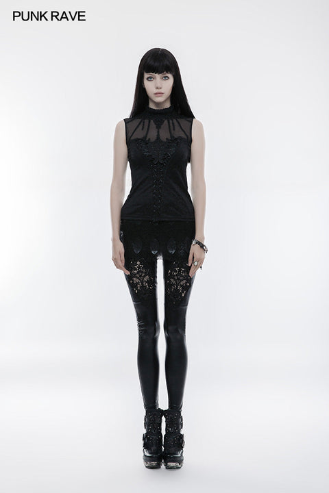 Wunderschönes ärmelloses Gothic-T-Shirt mit Kordelzug für Damen