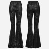 Schwarze, gotische, ausgestellte Hose mit dunklen Fransen