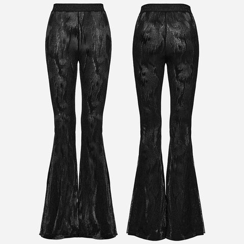Schwarze, gotische, ausgestellte Hose mit dunklen Fransen