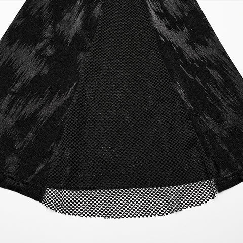 Schwarze, gotische, ausgestellte Hose mit dunklen Fransen