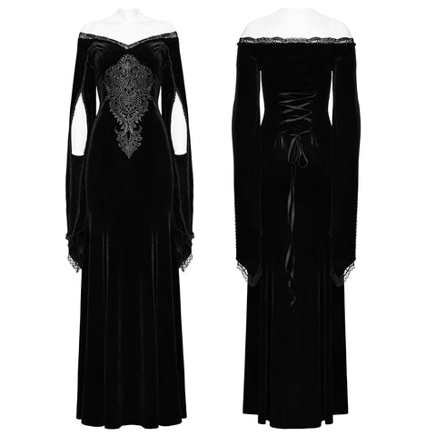 Gothic-Kleid aus Samt und Spitze mit V-Ausschnitt