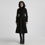 Winter Wollmantel Lang Schwarz Gothic Mantel Für Frauen Zwei Tragen Kunstpelzmantel