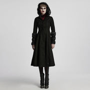 Winter Wollmantel Lang Schwarz Gothic Mantel Für Frauen Zwei Tragen Kunstpelzmantel