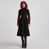 Winter Wollmantel Lang Schwarz Gothic Mantel Für Frauen Zwei Tragen Kunstpelzmantel