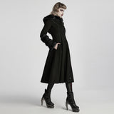 Winter Wollmantel Lang Schwarz Gothic Mantel Für Frauen Zwei Tragen Kunstpelzmantel