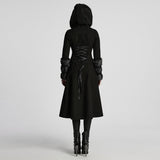Winter Wollmantel Lang Schwarz Gothic Mantel Für Frauen Zwei Tragen Kunstpelzmantel