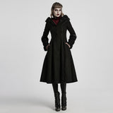 Winter Wollmantel Lang Schwarz Gothic Mantel Für Frauen Zwei Tragen Kunstpelzmantel