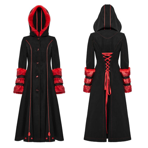 Winter Wollmantel Lang Schwarz Gothic Mantel Für Frauen Zwei Tragen Kunstpelzmantel