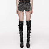 Jeansshorts mit Spitzenbund