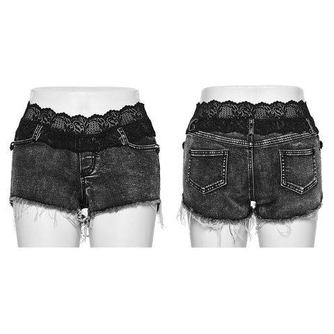 Jeansshorts mit Spitzenbund