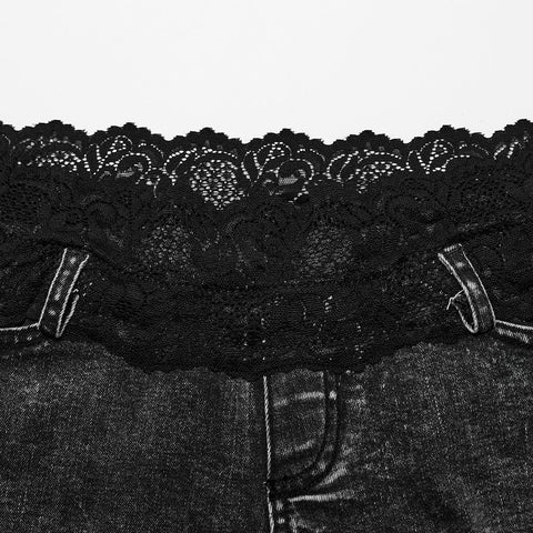Jeansshorts mit Spitzenbund