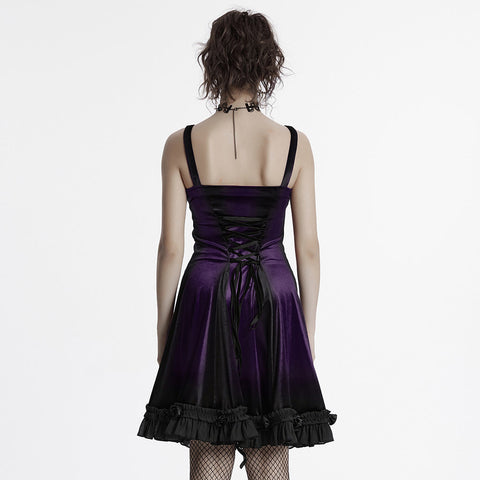 Gothic-Samtkleid mit Farbverlaufsdruck