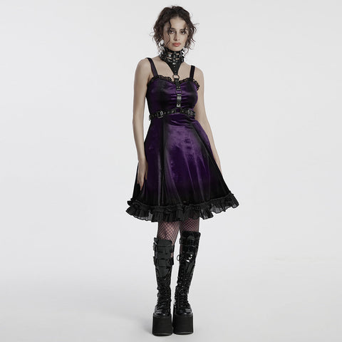 Gothic-Samtkleid mit Farbverlaufsdruck