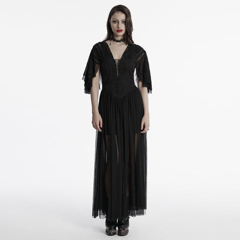 Elegantes Gothic-Spitzenkleid mit V-Ausschnitt