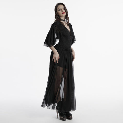 Elegantes Gothic-Spitzenkleid mit V-Ausschnitt