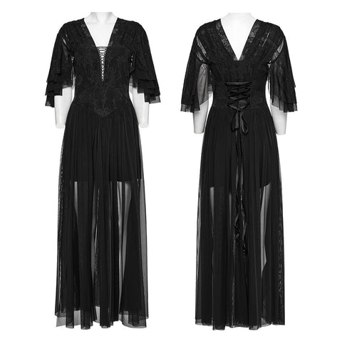 Elegantes Gothic-Spitzenkleid mit V-Ausschnitt