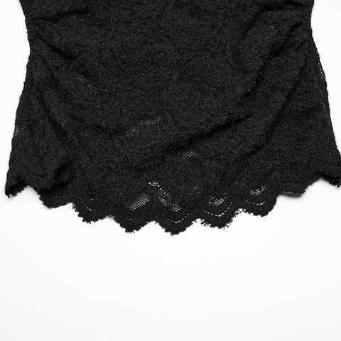 Gothic-T-Shirt mit Stehkragen und Spitze