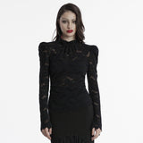 Gothic-T-Shirt mit Stehkragen und Spitze