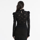 Gothic-T-Shirt mit Stehkragen und Spitze