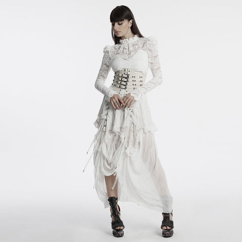 Gothic-T-Shirt mit Stehkragen und Spitze