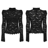 Gothic-T-Shirt mit Stehkragen und Spitze
