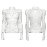 Gothic-T-Shirt mit Stehkragen und Spitze