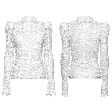 Gothic-T-Shirt mit Stehkragen und Spitze