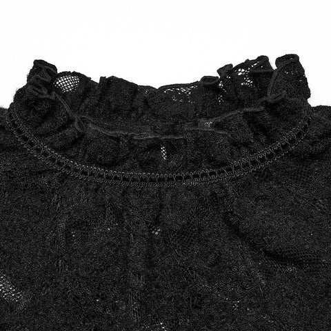 Gothic-T-Shirt mit Stehkragen und Spitze