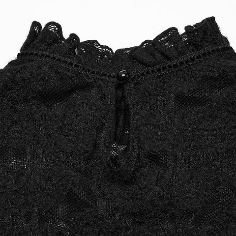 Gothic-T-Shirt mit Stehkragen und Spitze