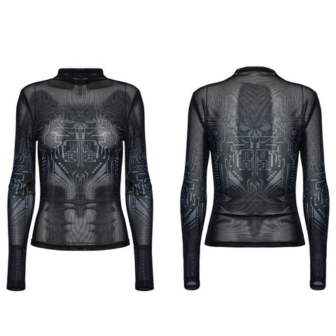 T-Shirt mit Cyber-Skull-Farbverlaufsdruck