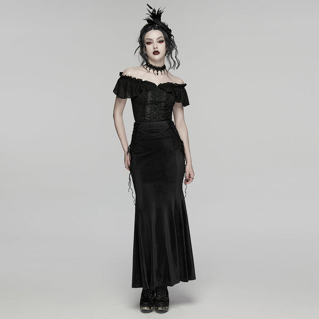 Gothic Rüschen-T-Shirt mit schulterfreiem Ausschnitt