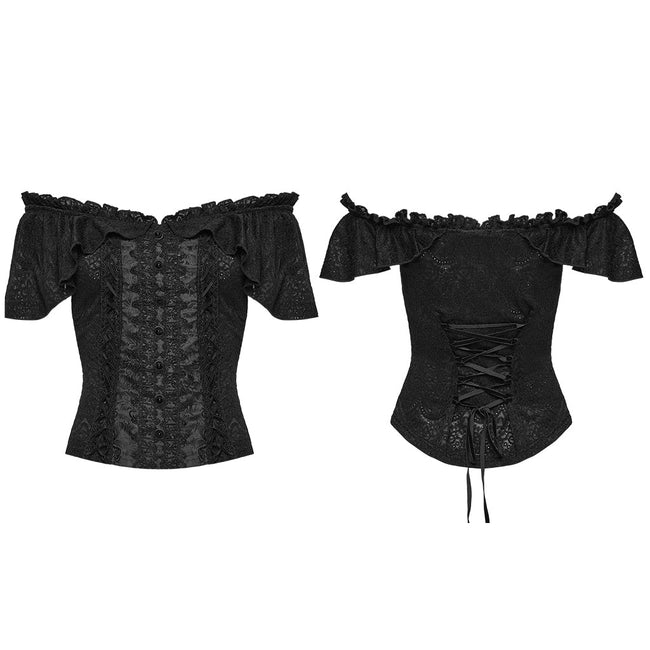 Gothic Rüschen-T-Shirt mit schulterfreiem Ausschnitt