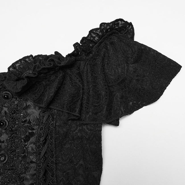 Gothic Rüschen-T-Shirt mit schulterfreiem Ausschnitt