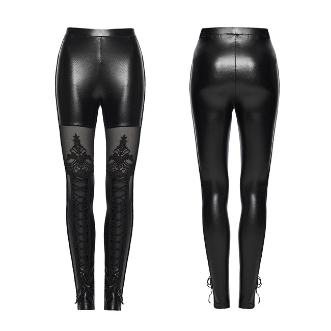Sexy Leder Gothic Leggings der Frauen im viktorianischen Stil mit Spitze