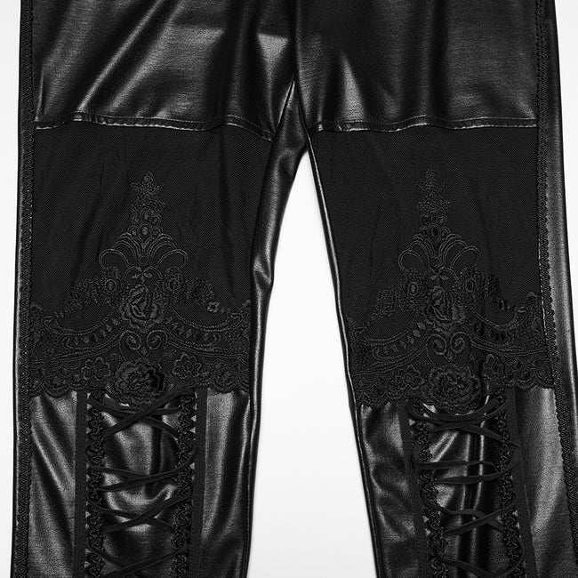 Sexy Leder Gothic Leggings der Frauen im viktorianischen Stil mit Spitze