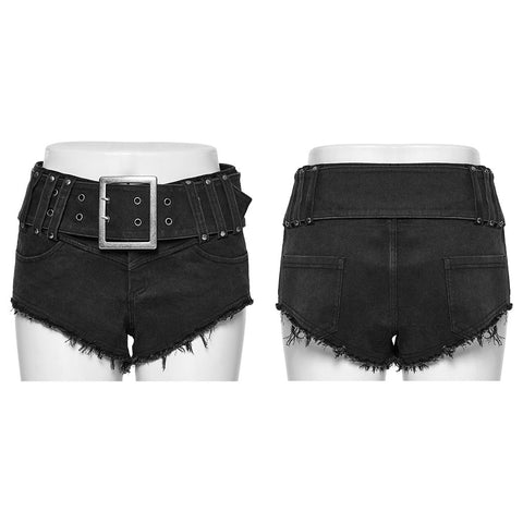 Punk-Denim-Shorts mit Metallschnalle