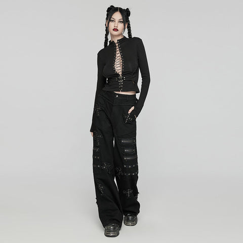 Punk-dekadente, gerade geschnittene Hose mit Kreuzpatch