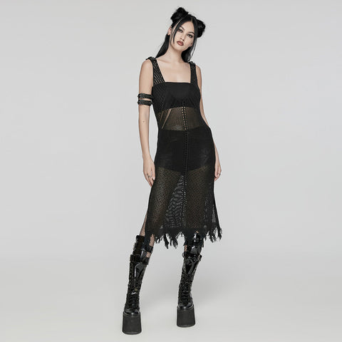 Das gestrickte, ausgehöhlte Kleid im postapokalyptischen Techwear-Stil