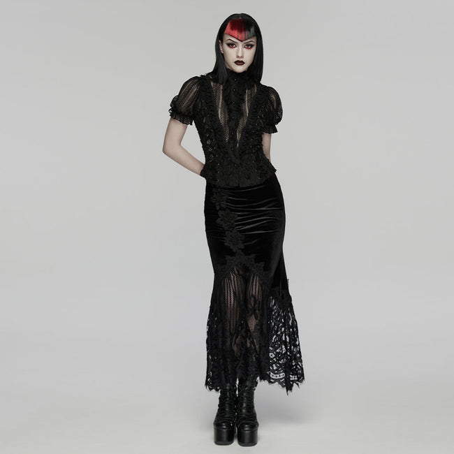 Goth-Samt-Spitzen-Fischschwanzrock