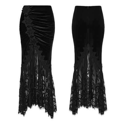 Goth-Samt-Spitzen-Fischschwanzrock