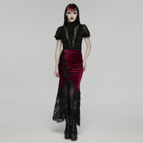 Goth-Samt-Spitzen-Fischschwanzrock