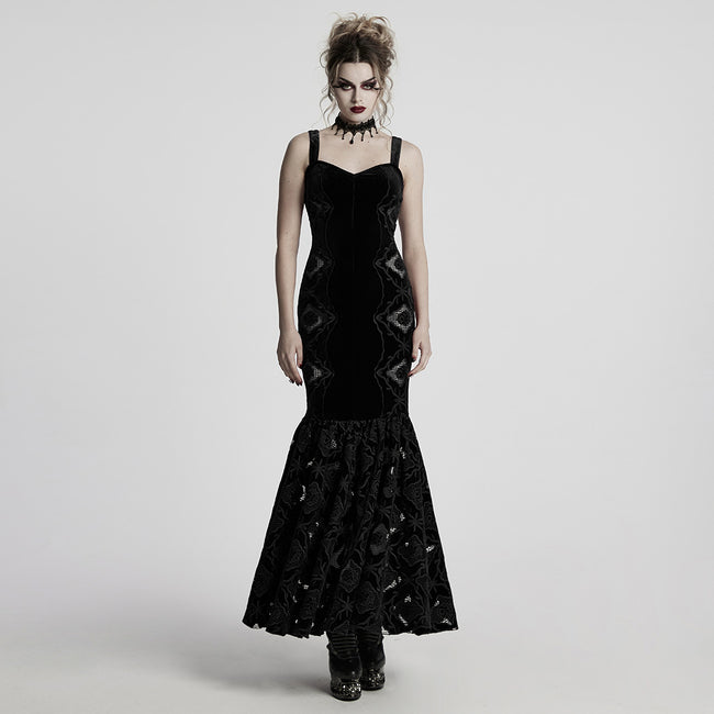 Gothic Retro Samtkleid mit Stickerei